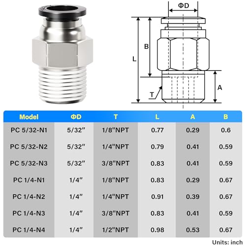 TAILONZ PNEUMATIC Elbow and Straight Combination 5/32 Inch Tube OD x 1/8 Inch NPT Thread Push to Connect Fittings PC-5/32-N1+PL-5/32-N1(Pack of 12) - size: 5/32"OD x 1/8"NPT