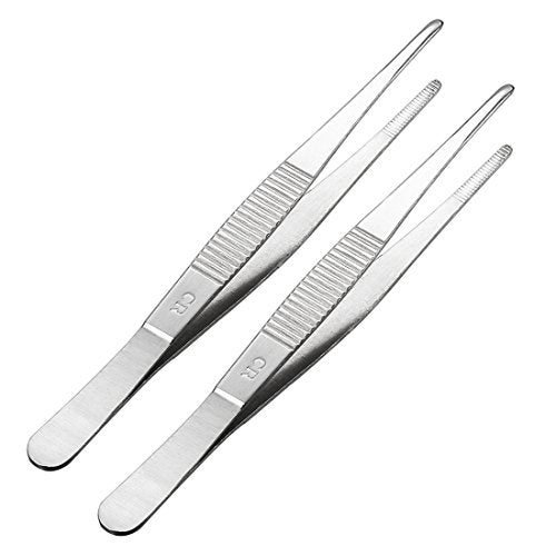uxcell 2 Pcs 5.5-Inch Stainless Steel Straight Blunt Tweezers with Serrated Tip Polish - size: 5.5 inch