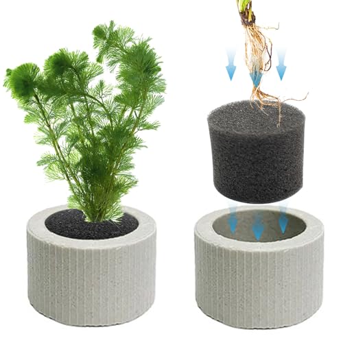 12 PCS Aquarium Plant Weight Ceramic Ring with Black Sponge, Aquarium Plant Weights Pot Anti Floating for Fish Tank Water Plant Landscape Decoration Accessories