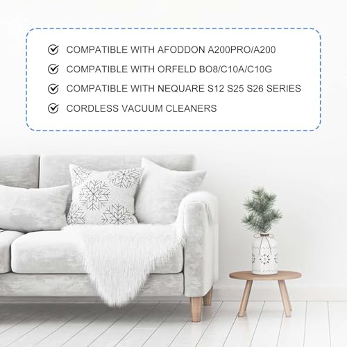 4 Pack HEPA Filters and 4 Pack Sponge Filters Replacement for Afoddon A200Pro/A200, ORFELD B08/C10A/C10G and NEQUARE S12 S25 S26 Series Cordless Vacuum Cleaner, with Foam Pre-filter