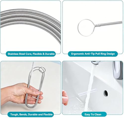 2 Pack 80 Inch Long Flexible Drain Brush, Sunroof Drain Cleaning Tool for Ice Maker, Refrigerator, Straw & Feeding Tube