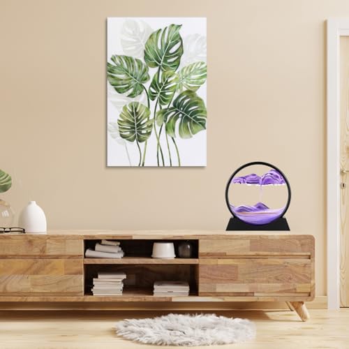 Moving Sand Art Picture - Round Glass 3D Deep Sea Sandscape - 3D Quicksand Painting Decor - Relaxing Home Decoration Desk Figurine for Office, Home, Desk, Mantle, Bookshelf - (Puple, 7 in) - color: Purple, size: 7in