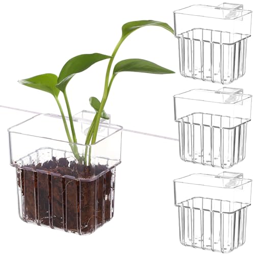 Milisten Hydroponic Planting Cups for Aquariums 4-Pack Clear Plastic Fish Tank Plant Holders with Hanging Holes Rimless Design for Home Water Garden and Aquatic Plant Growth