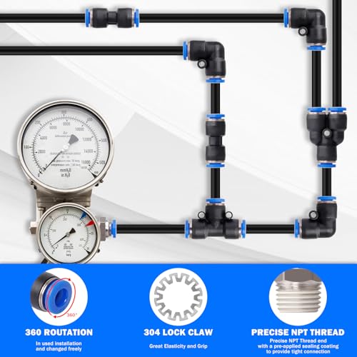 1/4" Air Line Tubing Kit, 50 FT(15M) DOT Air Line PA Nylon Tubing with Push to Connect Fittings, 1/4 Inch OD Quick Connect Air Hose Kit for Compressor Accessories System (75 Pcs)