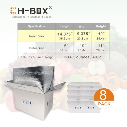 Insulated Shipping Boxes with Liners, 8 Pack 15'' x 10'' x 11'' Small Cold Shipping Boxes, for Perishable Frozen Food Shipping, White (TB151011L-8) - size: 15x10x11'', style: 8 Pack