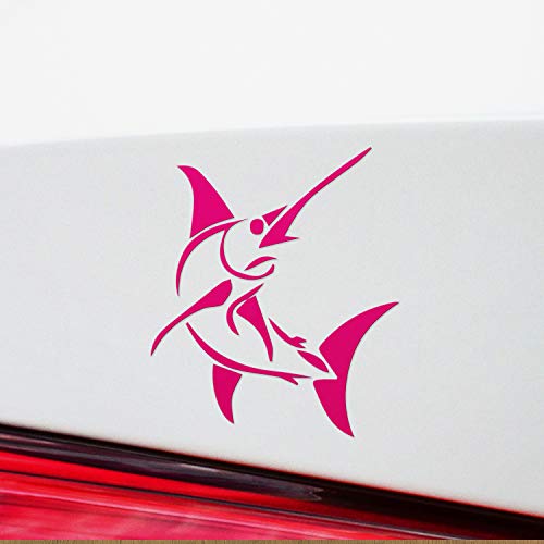 Decal Stickers of Stylized Marlin Fish (Pink) (Set of 2) Premium Waterproof Vinyl Decal Stickers for Laptop Phone Accessory Helmet Car Window Mug Tuber Cup Door Wall Decoration - ANDstic512501PI - color: Pink, size: 3.8'' x 4.4''