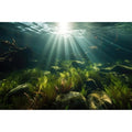 Underwater Aquarium Background Under The Sea Aquatic Grass with Sunbeams Terrarium Background Underwater Rocks with Moss Fish Tank Background Tranquil Natural Underwater Seascape Backdrop 24x12in - color: Oecan Dark Green, size: 24(W)x12(H)in