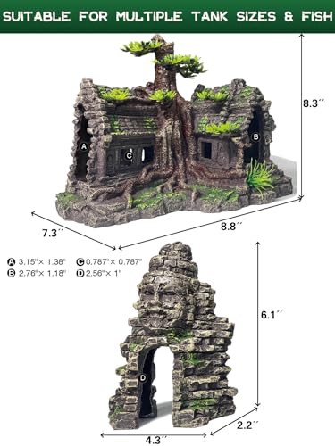 Aquarium Decor - Large Fish House Ornament for Fish Tank, Aquarium Hideout with House Texture for Betta, Guppy, Shrimp - Aquatic Hide Decoration, Fish Hiding House（Tree House） - color: Large Tree House Cave