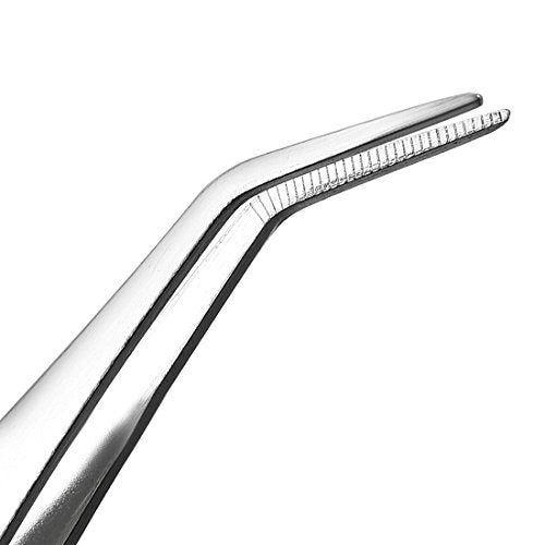 uxcell 6.3-Inch Stainless Steel Tweezers with Curved Pointed Serrated Tip