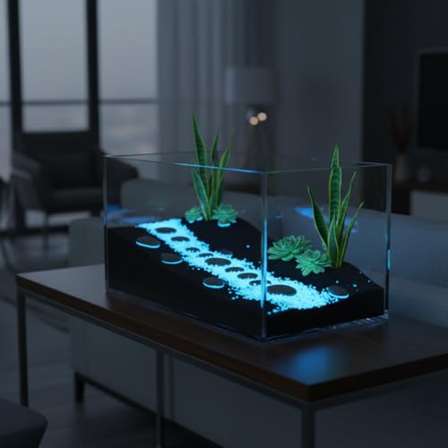 Shiny Stone Glow in The Dark Aquarium Neon Gravel Sand, Decorative Rocks for Fish Tank and Fairy Garden, Home Dec,305g/0.67lbs (3-5mm, Sky Blue) - color: Sky Blue, size: 3-5mm