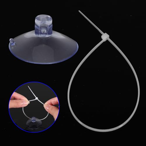 30PCS Aquarium Suction Cups 35mm Mini Suction Cups with 50PCS Adjustabletransparent Zip Ties Fish Tank Suction-Cups Small Sea Sucker Suction-Cup for Plants, Planter, Binding Moss, Window