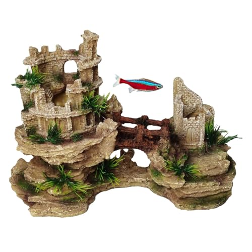 Hamiledyi Aquarium Antique Roman Column Castle Stone Cave Decorations, Fish Tank Artificial Resin Ruins European Ornaments, Large Landscaping for Betta Hide Play - style: Aquarium Castle Decoration