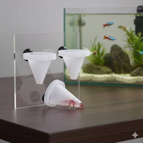 3Pcs White Fish Feeder Feeding Cup Feeding Funnel Cone Shaped Reusable Plastic Worm Fish Feeder with Suction for Fish Tank Aquarium