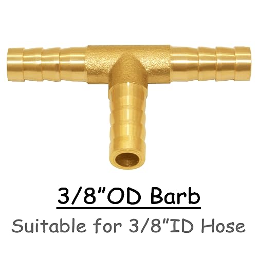 Uenede 3PCS Solid Brass 3/8"OD Barb Tee Splicer Mender Hose Barb Fitting 3-Way Union Intersection for Water/Oil/Gas - size: 3/8" Barb, style: Tee (3 Way)