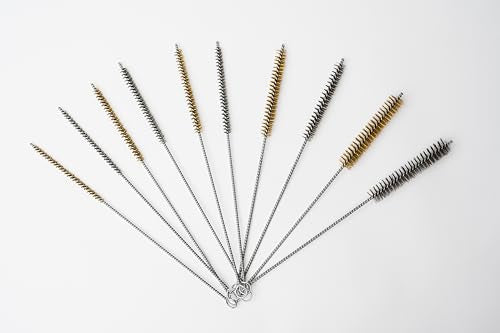 PMD Products 10-Piece Tube Cleaning Brush Kit | Brass Wire Bore Brushes & Stainless Steel Brushes 12" Long (1/4" to 3/4") for Tubes, Cylinders, and Narrow Spaces
