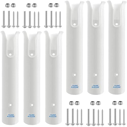 ISURE MARINE Fishing Rod Holder Bracket Wall Mounted Boat Side Mount Tool Holder Tube Links with Screws 2/3/4/6 Pole Tube (White/Black) - color: 6-Pole White