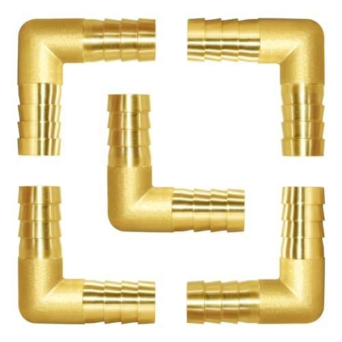 Joywayus 5PCS 1/2"(14mm) Hose ID/Hose Barb 90 Degree L Right Angle Elbow Union Brass Fitting Water/Fuel/Air (1/2"L 14mm)