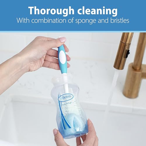 Dr. Brown's Reusable Sponge Baby Bottle Cleaning Brush Set with Suction Cup Stand, Scrubber and Nipple Cleaner, Blue 3-Pack - color: Blue Bottle Brush, size: 3-Pack