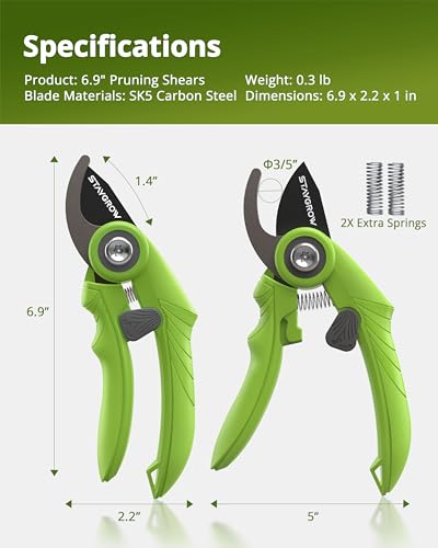 Garden Shears - 6.9" Pruning Shears for Gardening with SK5 Stainless Steel Sharp Blades, Tree Trimmer Garden Scissors with Comfort Handle and Safety Lock, Gardening Hand Tools - Green - style: 6.9" Bypass Green