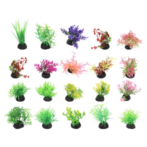 Ipetboom 40Pcs Fish Tank Decorations Set Mini Artificial Aquarium Plants Colorful Plastic Water Grass Accessories for Betta Goldfish Turtle Tank