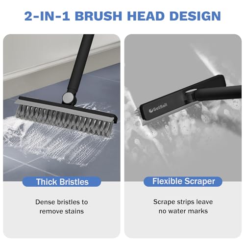SetSail Grout Cleaner Brush with Long Handle, V-Shaped Floor Scrub Brush Swivel Grout Brush Stiff Bristle Floor Grout Scrubber for Bathroom, Tile Line, Crevice, Kitchen, Wall, Deck, Garage, Black Grey - color: Black Grey