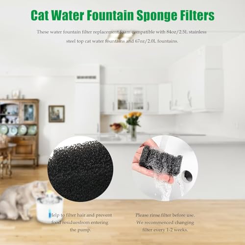 12-Pack Cat Water Fountain Sponge Filters, Pre-Filter Sponges, Pet Fountain Filter Replacement
