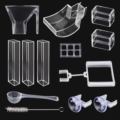 Shrimp Feeding Dish Set, Aquarium Fish Shrimps Feeder Set, Transparent Shrimp Feedings Tube, Fish Tank Feedings Supplies with Feeding Ring Cleaning Brush for Fishs Tank Aquarium (Clear)