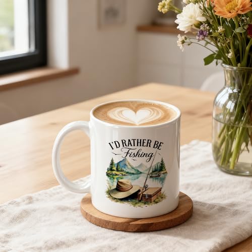 I'd Rather Be Fishing Double-Sided Ceramic Mug, Funny Fisherman Mug for Men Women, Coffee Cup for Fishing Lover, Birthday Retirement Gifts for Grandpa Dad, Fisherman Gifts for Family Friend - color: White23