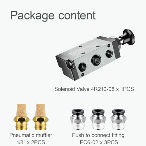Pneumatic Air Hand Lever Valve, 5 Way 2 Position 1/4”NPT Solenoid Valve Manual Control Direct Driving Type Push-Pull 4R210-08