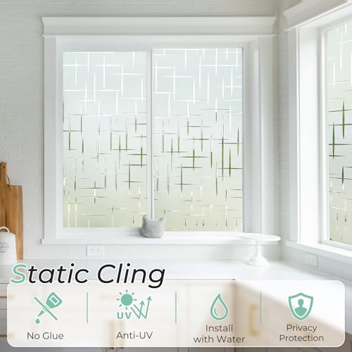 DOWELL Window Privacy Film Frosted Glass Window Film, Sun Blocking Non-Adhesive Glass Cling, Decorative Door Sticker, Self Static-Cling Tint Covering for Home Office, Cross Pattern 17.5" x 118.1" - color: Frosted Cross, size: 17.5" X 118.1"