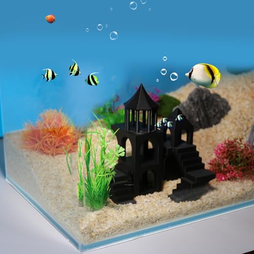 Aquarium Undergravel Fish Tunnel Hide Cave Corner Castle Tank Decorations Under Gravel Viewing Tunnel Fish & Shrimp Cave for Aquarium Hideout(Black,Style C) - color: Black, style: Style B