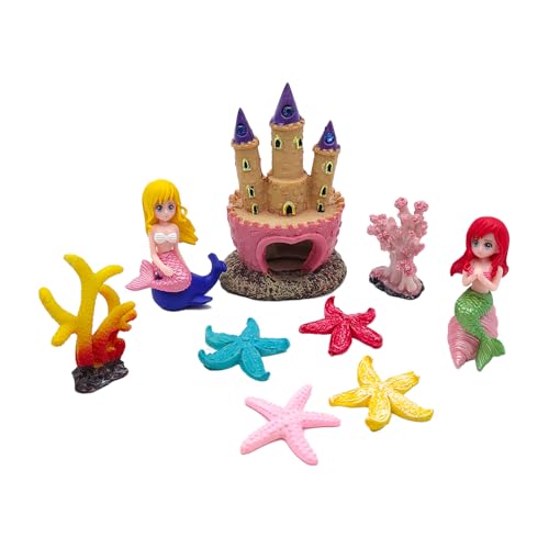 Aquarium Castle Decor with Artificial Starfish & Coral, Pink Fish Tank Accessories for Aquascape Enthusiasts, Sand Table DIY