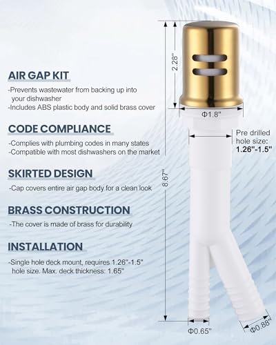Kitchen Faucet with Air Gap: WOWOW Stainless Steel Kitchen Sink Faucet and Dishwasher Air Gap Kits for Kitchen Sink 2 or 4 Hole, Brushed Gold Kitchen Faucet Combo with Sprayer - color: Gold, style: Kitchen Faucet with Air Gap Kit