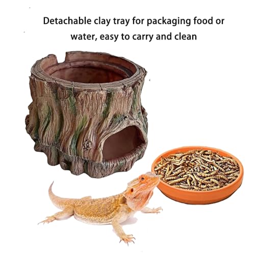 Reptile Hideout with Detachable Base and Humidity Dish, Gecko Hide Climbing Toy Tank Accessories, Terrarium Decor, Reptile Hide Cave for Crested Gecko,Lizard, Snake, Crabs