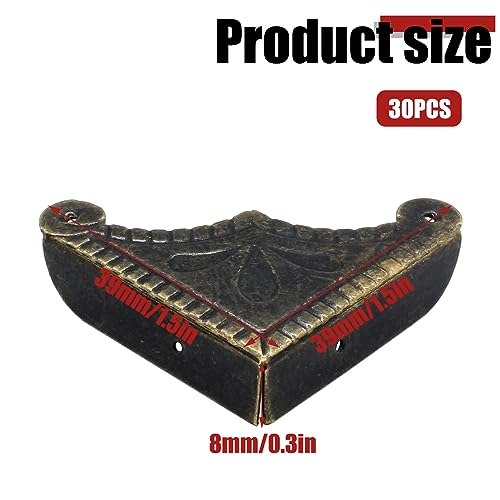 30Pcs Antique Box Corner Protectors, Decorative Edge Safety Guard Cabinet Furniture Corner Protectors for Jewelry Box and Wooden Case(1.5"x1.5"x0.3") - size: 1.5"x1.5"x0.3"