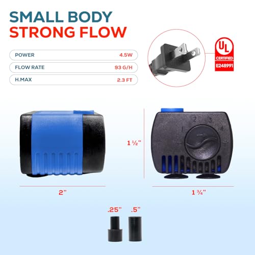 Aqua Dream 80 GPH Submersible Pump - 4.5W Adjustable Ultra Quiet Water Pump for Aquariums and Fountains, 2.25ft Max Lift, Indoor/Outdoor Hydroponic Fish Tank Pump - 3 Pcs - color: Blue; 3 Pc, size: 80 GPH