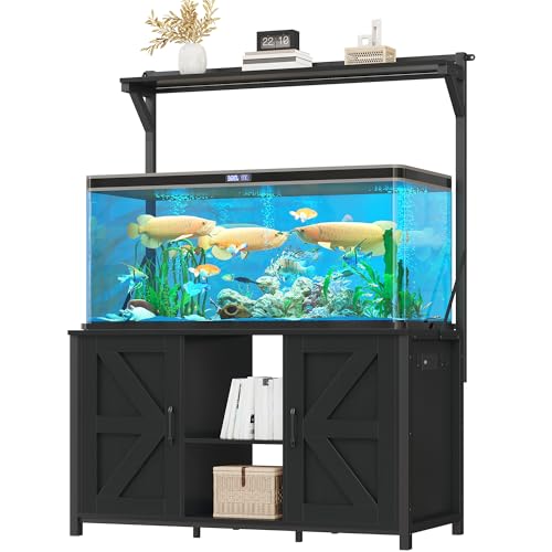 YITAHOME 120 Gallon Fish Tank Stand with Power Outlets, Heavy Duty Metal Large Aquarium Stand with Cabinet, Reptile Terrariums Table for Turtle Accessories Storage,1100LBS Capacity, Black - color: Black, size: 48.9"L x 24"W x 68.8"H