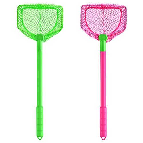 Coopay 2 Pieces Butterflies Fishing Net Catching Bug Floating Bait Beach Nets for Outdoor Playing - color: Rose Red + Green