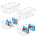 Vtopmart 4 Pack Food Storage Organizer Bins, Clear Plastic Bins for Pantry, Kitchen, Fridge, Cabinet Organization and Storage, 4 Compartment Holder Packets, Snacks, Pouches, Spice Packets - style: 4pack