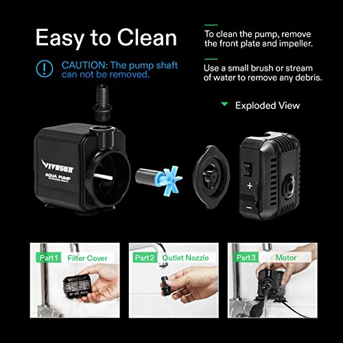 VIVOSUN 2-pack 210GPH Submersible Pump(800L/H, 8W), Ultra Quiet Water Pump with 3.3ft High Lift, Fountain Pump with 5ft Power Cord, 2 Nozzles for Fish Tank, Pond, Aquarium, Statuary, Hydroponics - size: 2 Pack 210GPH