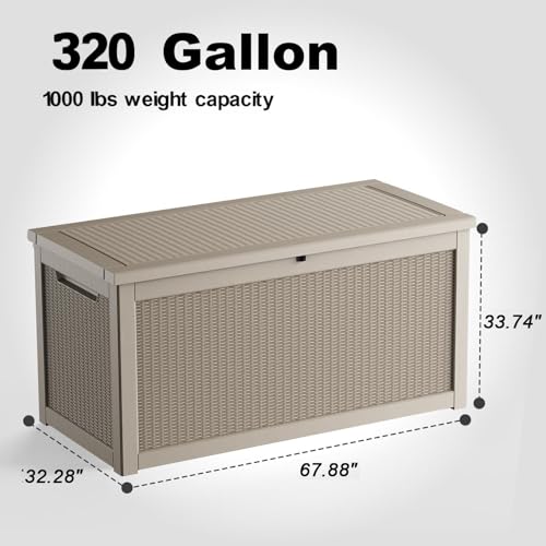 ROJIK Outdoor Storage Housing Deck Box,Waterproof Patio Furniture, Garden Tools, Cushions, Pool Accessories Storage Bench with Lockable Lid and Side Handles (Grey,320 Gallon) - color: Grey, size: 320 Gallon