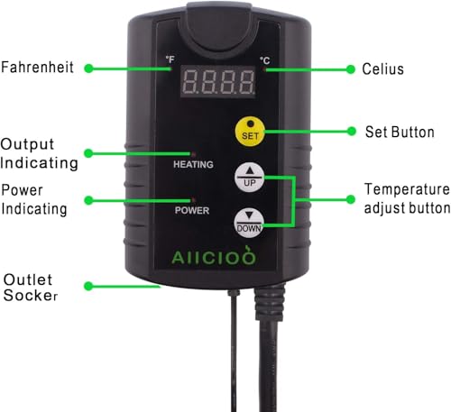 Aiicioo Under Tank Heater Thermostat - Reptile Heating Pad with Temperature Control Reptile Heat Mat for Combo Set for Hermit Crab Lizard Terrarium 16W - size: 8" X 12"(16W) with Thermostat