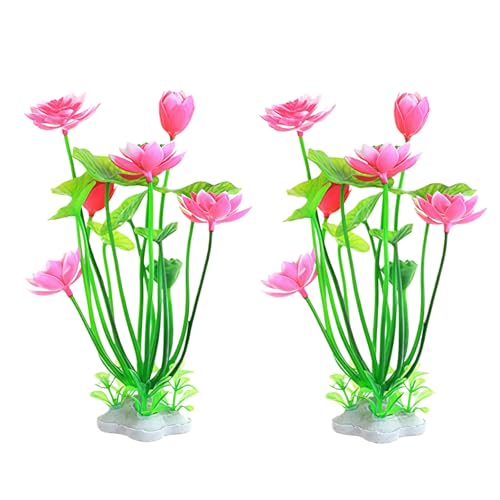 GANPUB 2Pcs Artificial Water Plants, Aquatics Grass Flower Simulation Plastic Artificial Lotus Fish Tank Ornament Aquarium Décor