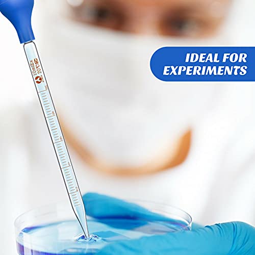 Weewooday Glass Droppers Pipettes Back to School Lab Dropper Glass Liquid Pipette with Big Rubber Hats 20 cm Stir Rod Washing Brush Transfer for Liquid Essential Oil(16 Pieces,Blue,10 ml) - color: Blue, size: 10 ml