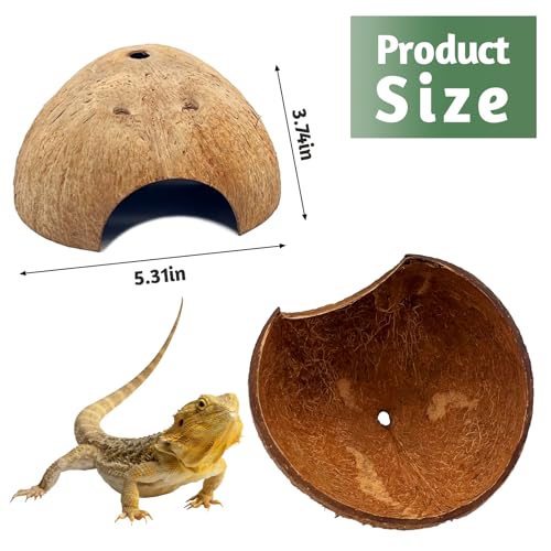 4 PCS Natural Coconut Reptile Hideouts Lizard Coco Hut Hermit Crab Hut Aquarium Fish Hide Cave Spider Snail Climber Toys - size: 4 PCS Smooth Surface