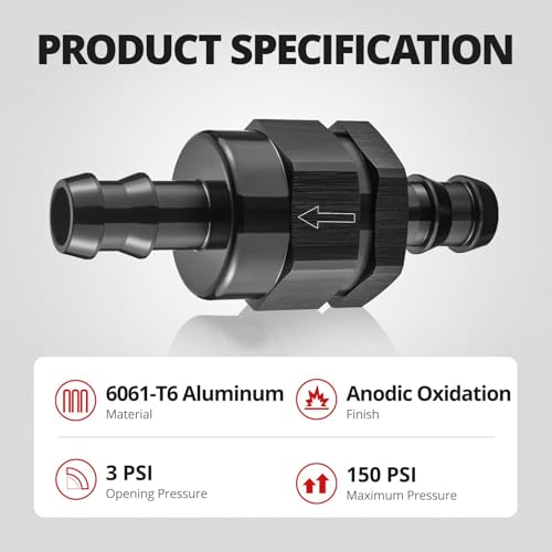 EVIL ENERGY 1/2" Check Valve, One Way Non-Return Valve Fitting Aluminum Black - size: 1/2