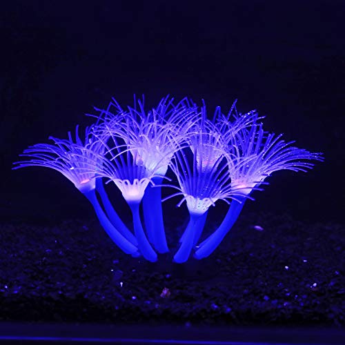 Artificial Flowers Soft Silica Gel Moves Naturally with Water Flow, Aquarium Decorations Glow in The Dark, Glowing Coral Ornaments for Fish Tank Decorations (Blue, Sunflower) - color: Blue
