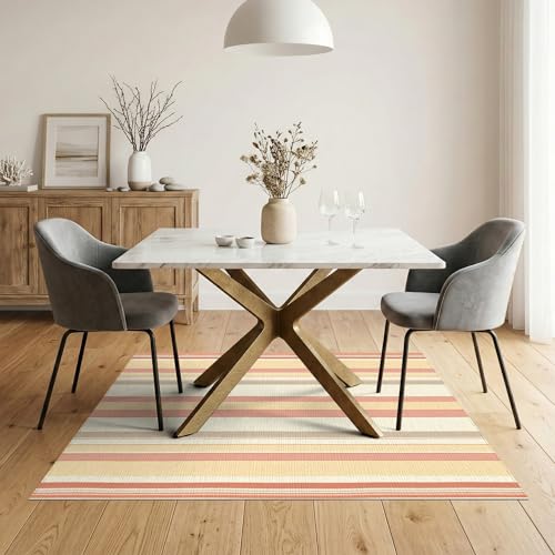5'x7' Washable Modern Stripe Area Rug, Beige Flatwoven Floor Covering for Dining Room, Under Table, Home Office, Non-Slip Chair-Friendly Carpet | Ref:1993949 - color: Beige/Pattern 23, size: 5' x 7' (Rectangular)