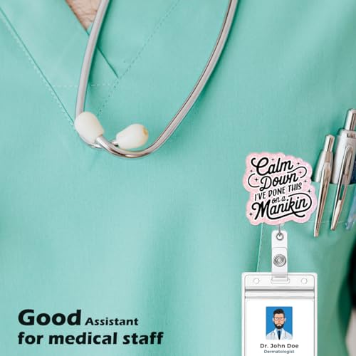 Funny Badges Reel Retractable Clip, Calm Down ID Clip Name Tag Card Badge Holder for EMS, Nursing Student, Physician, Fire Fighter, Kindergarten Assistant - color: Calm Down