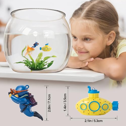 CousDUoBe 2.1 in Mini Floating Submarine Fish Tank Decoration Set，Cute Retro Submarine Set and Floating Diver,Aquarium Decorations Resinous Betta Fish Tank Accessories - color: Yellow
